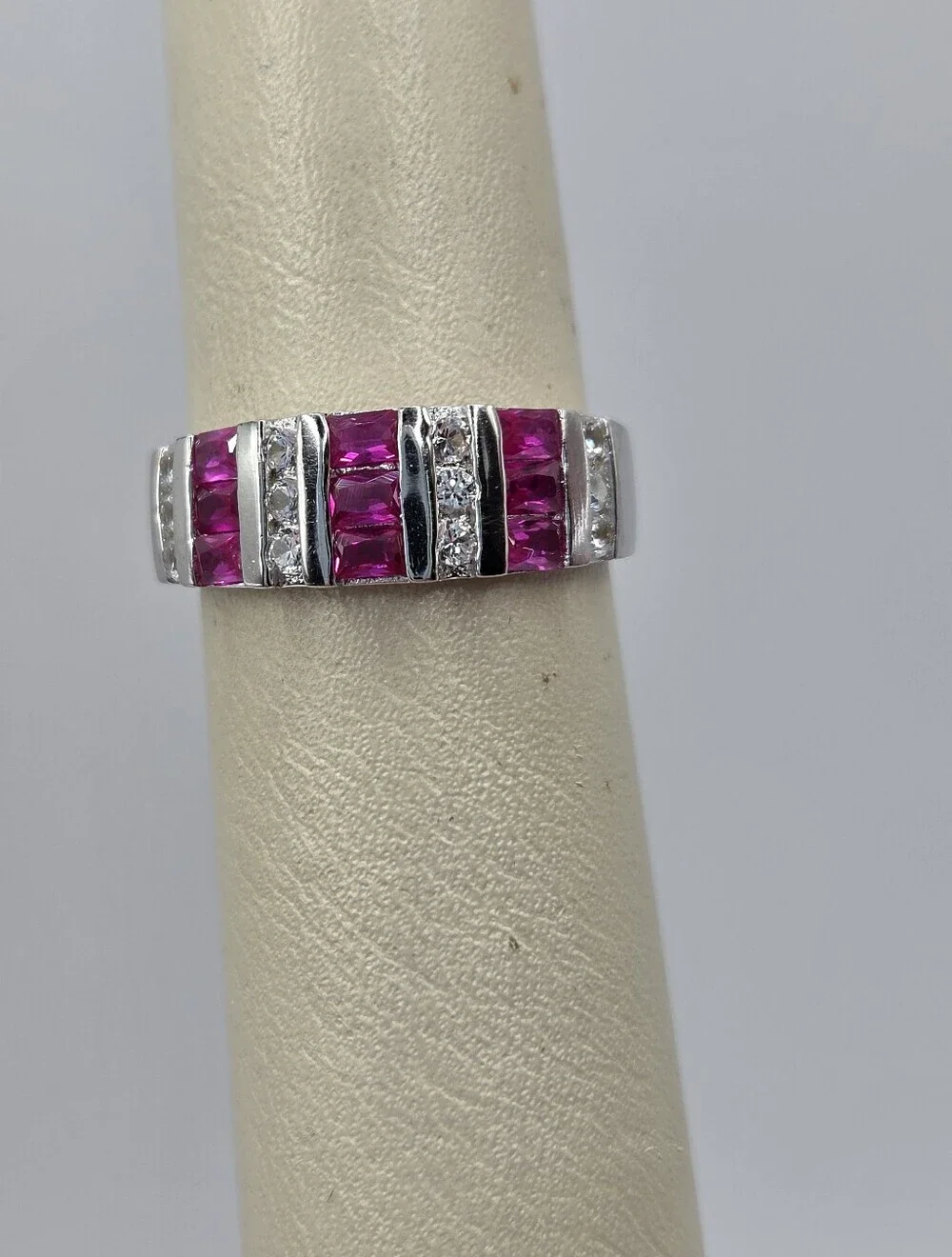 NEW 925 Sterling Silver Ruby Ring Lab Created White Sapphire Size 7 Fine Jewelry